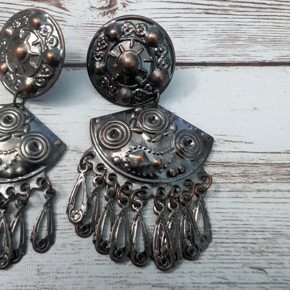 Vintage Earrings For Pierced Ears Dark Metal Dangle